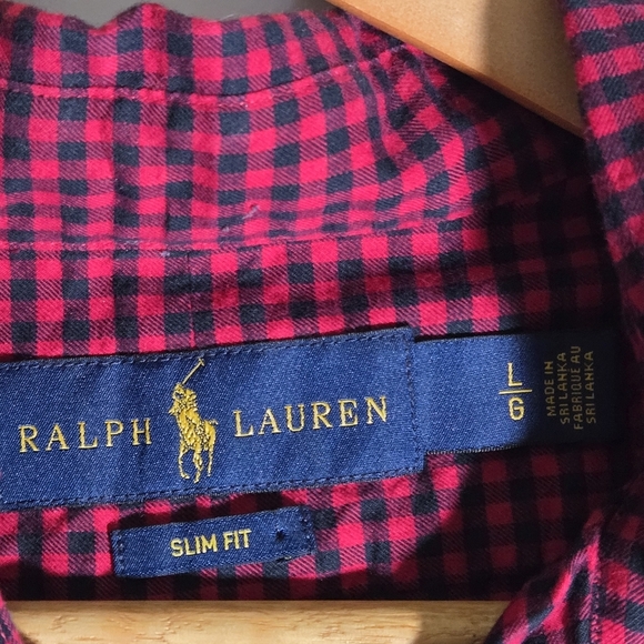 Ralph Lauren Slim Fit Men's Large Red 💯 Cotton Long Sleeve Shirt - Picture 3 of 8